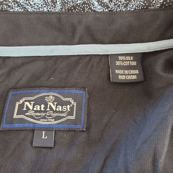 Nat Nast button down silk blend blue leaves print shirt men's size L - Picture 4 of 5